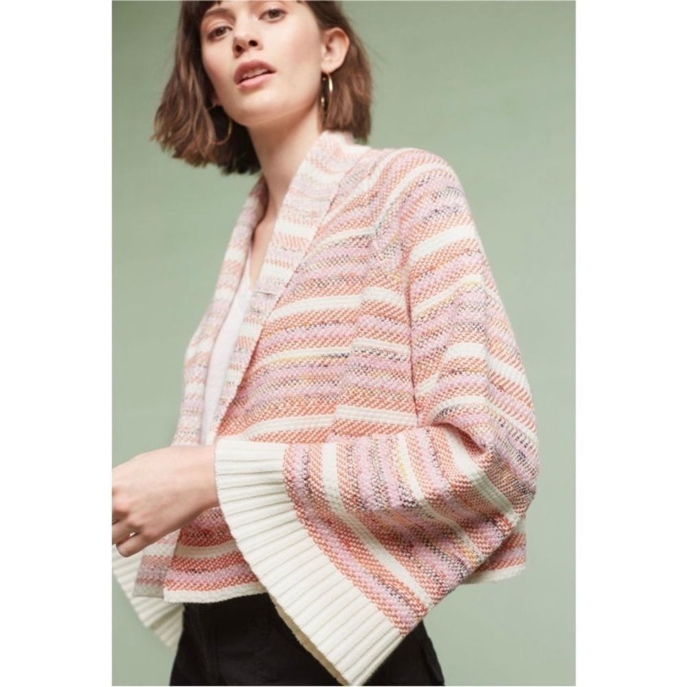 Moth Anthropologie Mahalia XS Tweed Kimono Cardigan Sweater Multicolored‎ Pink
